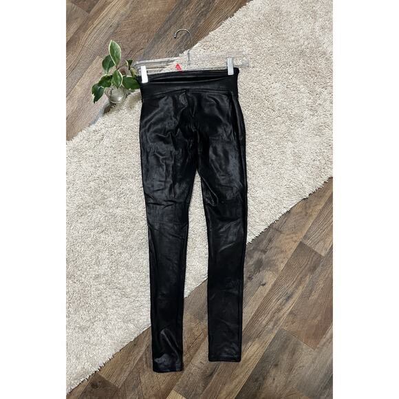 Spanx Metallic Black Faux Leather High Waisted Versatile Edgy Slimming Leggings - Picture 4 of 7
